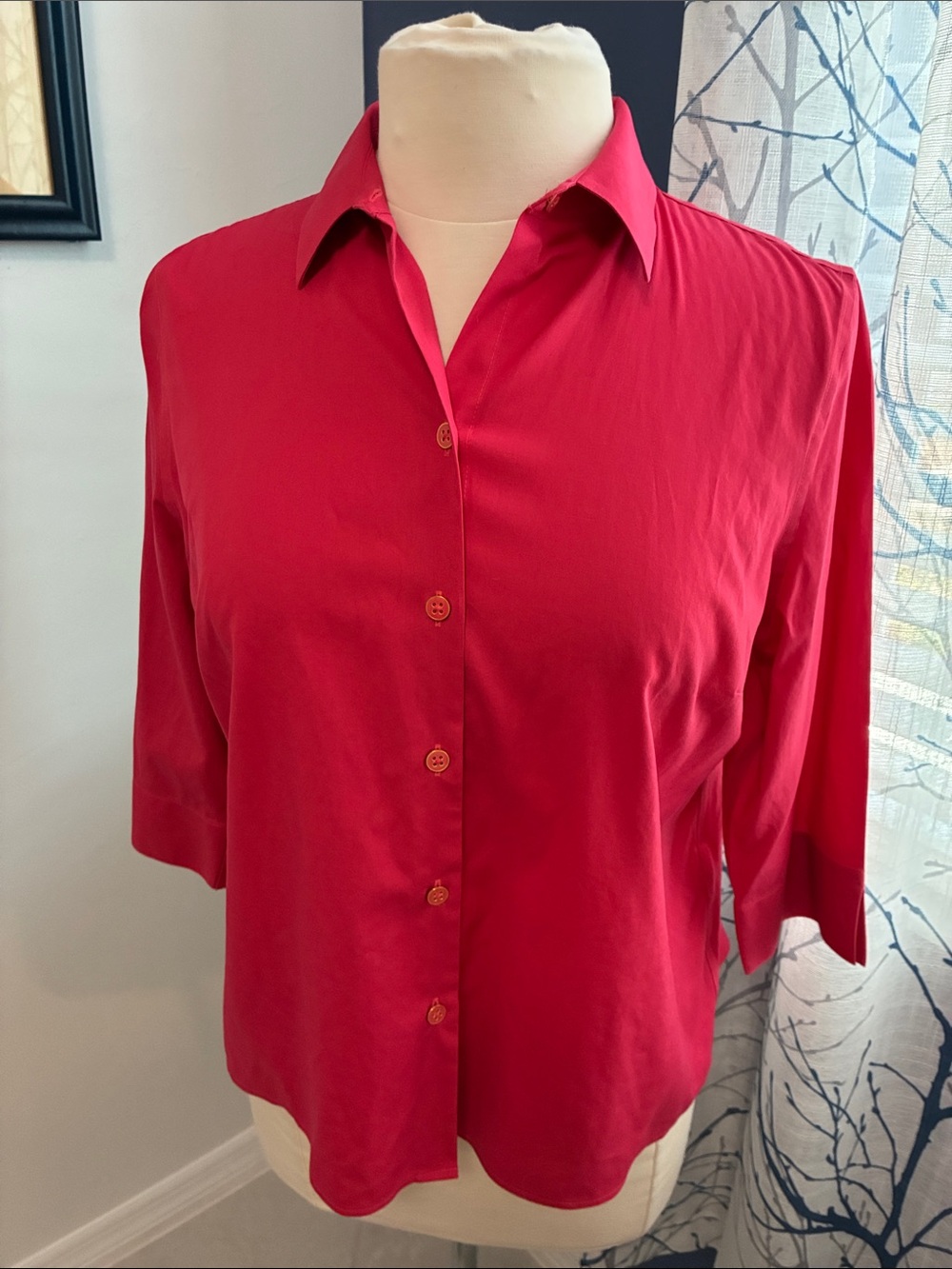 Chico’s Classic Women's Button-Front No-Iron Shirt in Bright Red/Pink